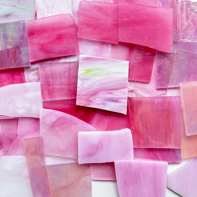 ILLUCKAI 2.2lb Pink Stained Glass Scraps, Irregular Stained Glass Sheets - Image 4