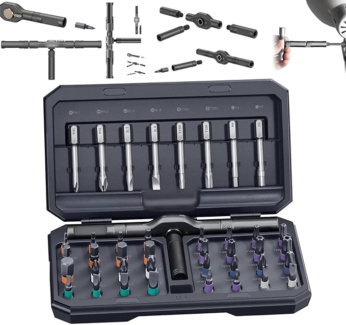 42 in 1 Magnetic Screwdriver Sets,Magnetic Drive Tool with Detachable Ratchet Handle,Multi Bit Ratchet Screwdriver Set,Multi Bit Ratcheting Screw Driver Set with Storage Case Repair Tool Kit (Black)