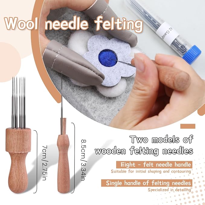 SOCNITC Needle Felting Tools, 4.5"x3.5" Wool Felt Pad, Wooden Handle Finger Cots - Image 4