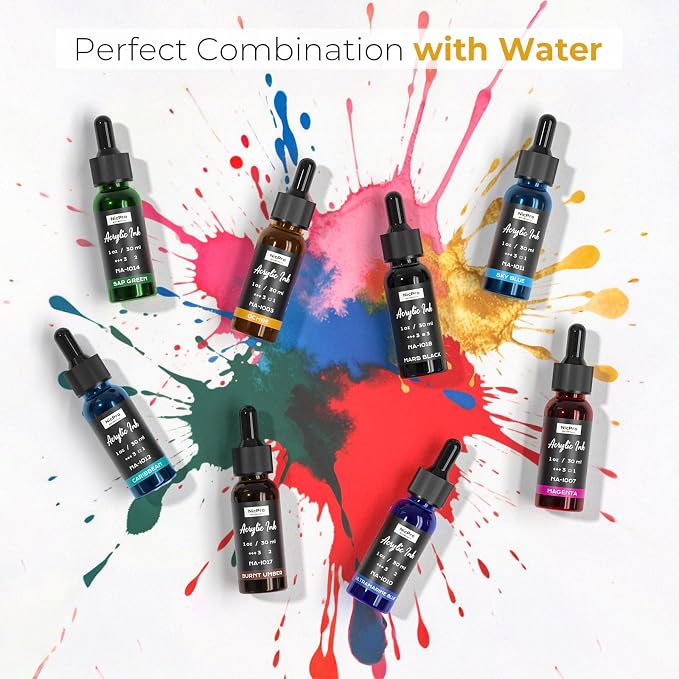 Nicpro 12 Colors Acrylic Ink for Artists, 1-oz Bottle - Image 6