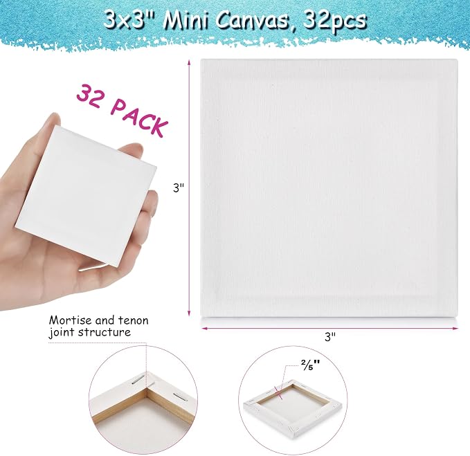 32PCS Mini Canvases for Painting – 3 x 3 in Bulk Small Square Stretched Canvases - Image 2