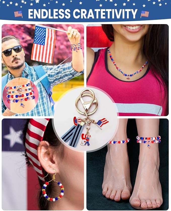 Goldwise 1578Pcs 4th of July Red White Blue Beads Bracelet Making Kit - Image 7