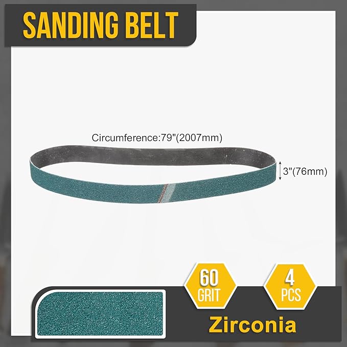 3 x 79 Inch Sanding Belt, 4 Pcs 60 Grit Zirconia Knife Sharpener Belts Work Sharpening for Belt Sander Knife Carving Tool Metal Working
