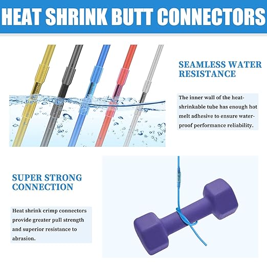 525PCS Heat Shrink Butt Connectors Blue 16-14 AWG, Marine Grade Tinned Red Copper Crimp Splice Terminals Insulated Waterproof Electrical Wire Connectors for Marine,Truck,Stereo
