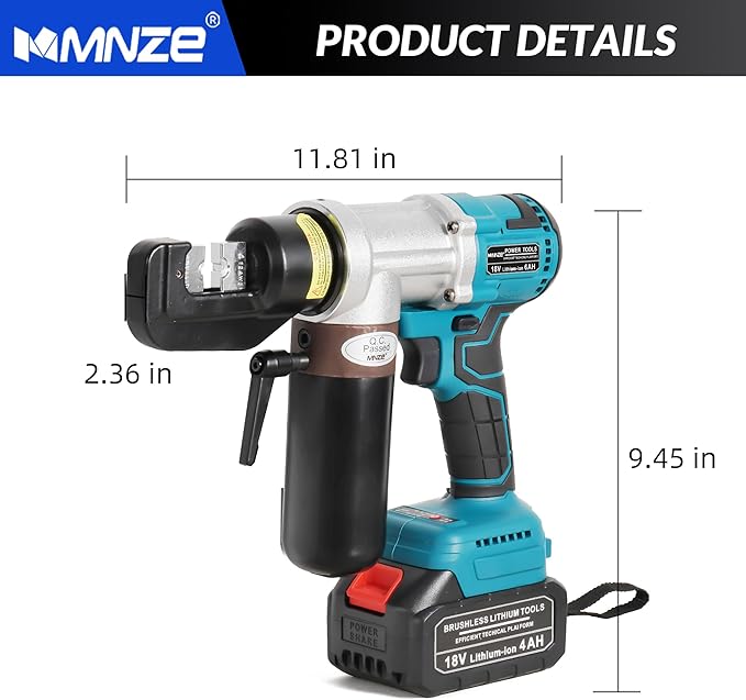 Electric Hydraulic Cable Lug Crimping Tool 6 Ton Hydraulic Electrical Wire Terminal Cable Lugs Crimper Rechargeable Crimping Tool Kits with 8 Dies, 12 AWG to 2/0 AWG