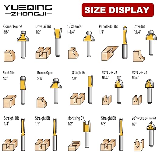 Router Bits Set 1/4 Inch Shank 15 Pieces 1/4 Inch Tungsten Carbide Router Bits Woodwork Tools for Doors,Tables,Shelves,Cabinets,DIY Woodwork
