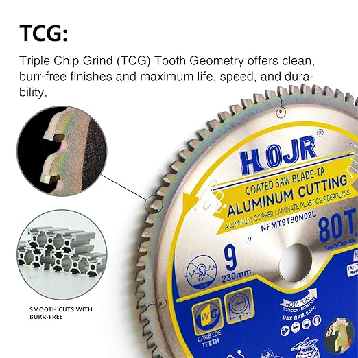 Aluminum Cutting Circular Saw Blade, Medium Aluminum,The Cutting Head uses a Special Anti-Heat Sticking Coating with high Finish and Long Life,NFM 9 inch 80-Tooth 1" -TA