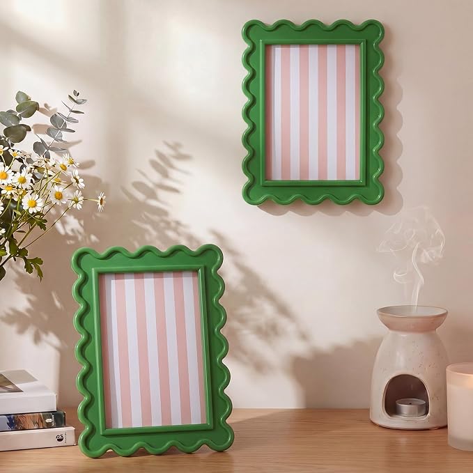 AceOrbit 4x6 Inches Dark Green Flower Wavy Scalloped Picture Frame Cute Wavy - Image 5