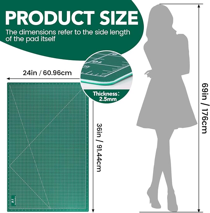 Large Cutting Mat 24"x36", 1 Pack Double-Sided 5-Ply Self Healing Sewing - Image 2
