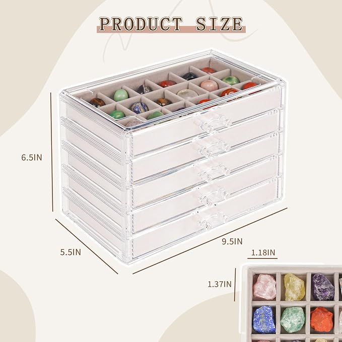 Bfttlity Acrylic Rock Display Case, 90 Grids Rock Collection Box - Image 2