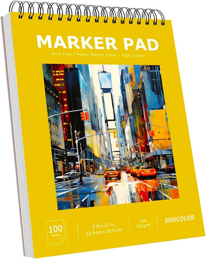 Soucolor Marker Paper Sketchbook, Bleedproof Maker Paper 9"x12" | Professional by Soucolor