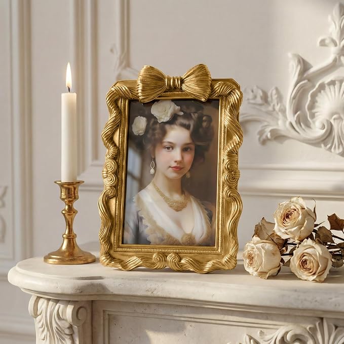 Cuspin 4x6 Gold Picture Frame Bow Frames, Vintage 4 by 6 Photo Frame - Image 3