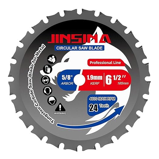 6-1/2" Circular Saw Blade, TCT Metal Cutting Saw Blades with 24T & 5/8" Arbor, Professional for Iron Steel Aluminum Stainless Steel Ferrous Metals