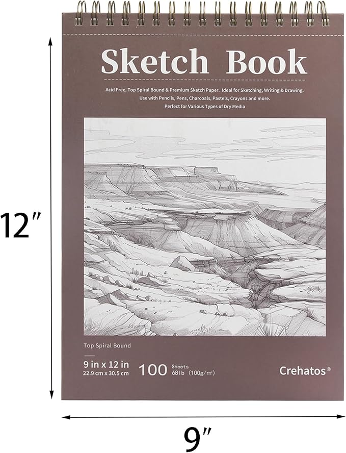 Crehatos 9" x 12" Sketch Book, Top Spiral Bound Sketch Pad, 100 Sheets - Image 4