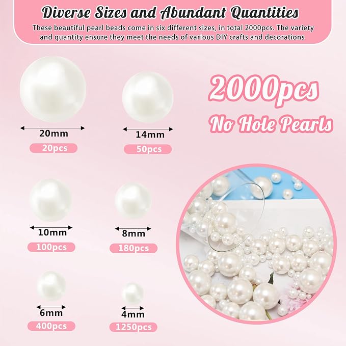 2000PCS Pearls for Crafting, Ivory No Hole Beads for Centerpieces Vases - Image 2