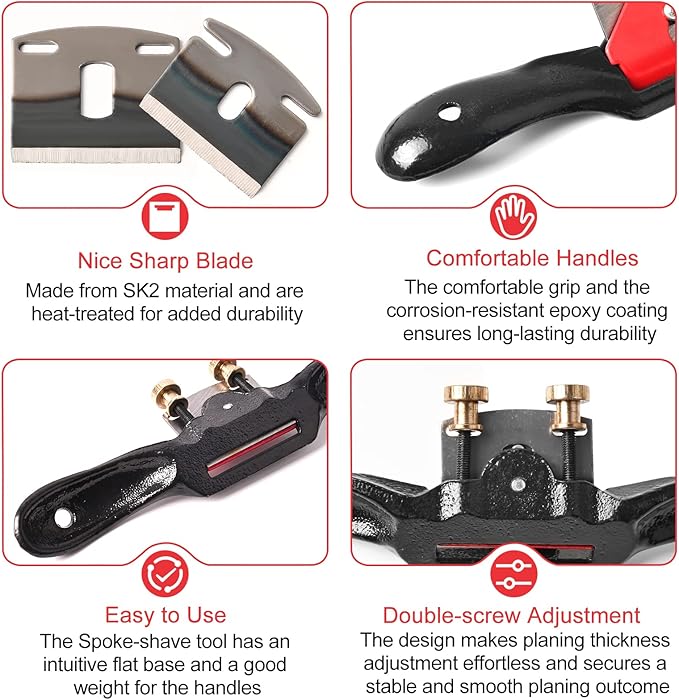Adjustable Spokeshave Set 2pcs SpokeShave 4pcs Metal Blade and 1pcs Portable Woodworking Plane, Perfect for Wood Craft and Wood Working
