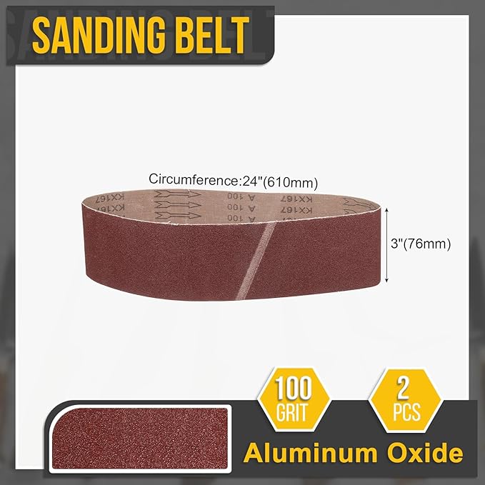 3 x 24 Inch Sanding Belt, 2 Pcs 100 Grit Knife Sharpener Belts Work Sharpening for Belt Sander Knife Carving Tool Metal Working