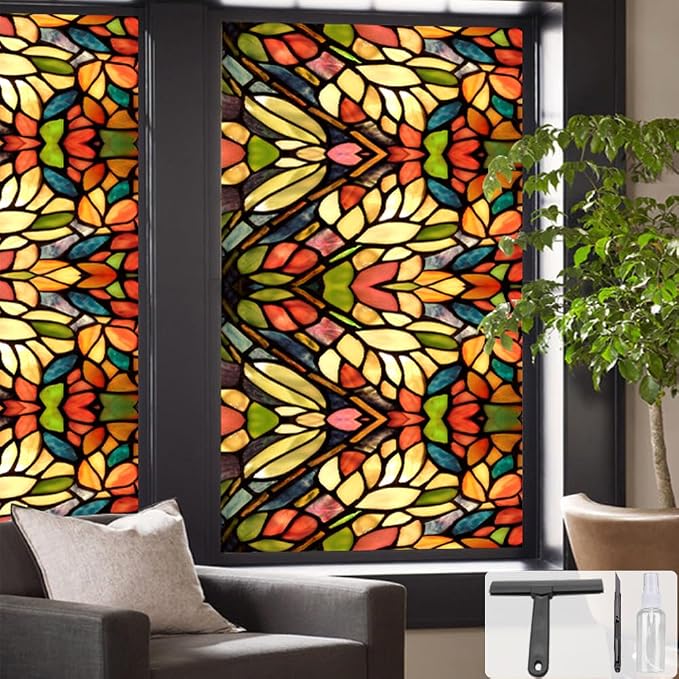 Window UV Protection Privacy Film:Non-Adhesive Static Cling Decorative Window by SIMPASTE