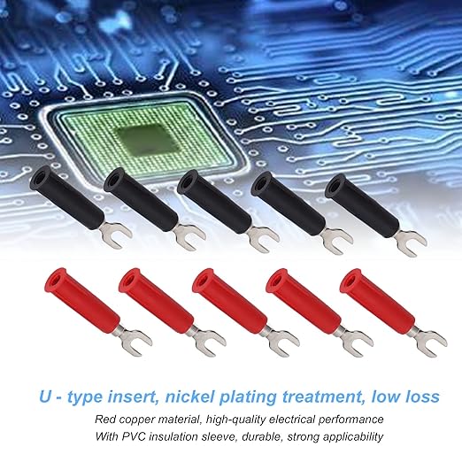 10Pcs 4mm U/Y Type Electrical Crimp Terminals, Banana Plug Adapter Insulated Fork Spade Wire Connector Conversion U Plug Into Banana Jack Adapter Accessories for Banana Plug Multimeter