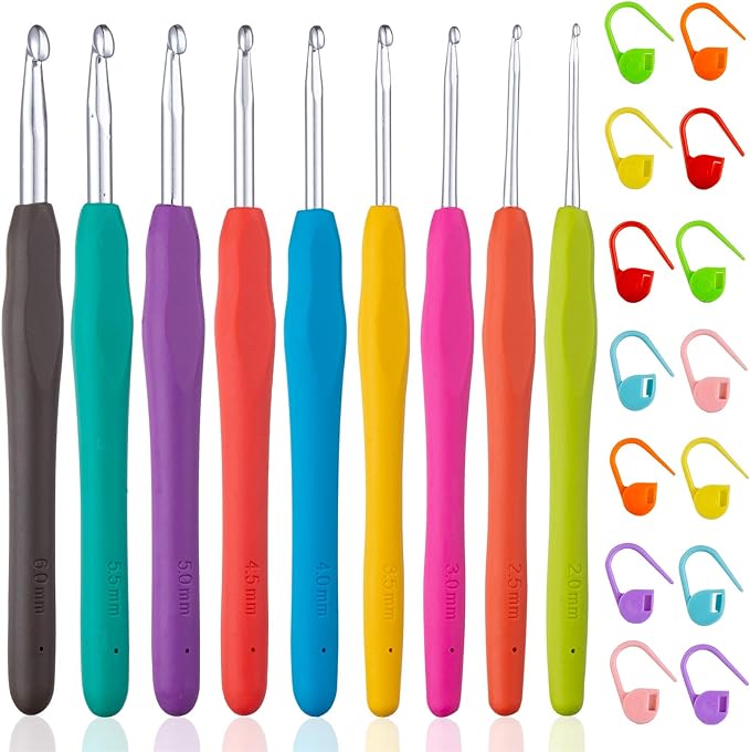 Vodiye 9 Sizes Crochet Hooks 2.0–6.0mm, Ergonomic Crochet Hook Set, Crochet by Vodiye