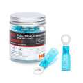 HKS 50 PCS Ring Terminals #10 Blue 16-14 AWG - M5 - Electrical Connectors - Heat Shrink Wire Connector Kit - Tinned Red Copper - Automotive Marine Ring Connectors - Waterproof and Insulated