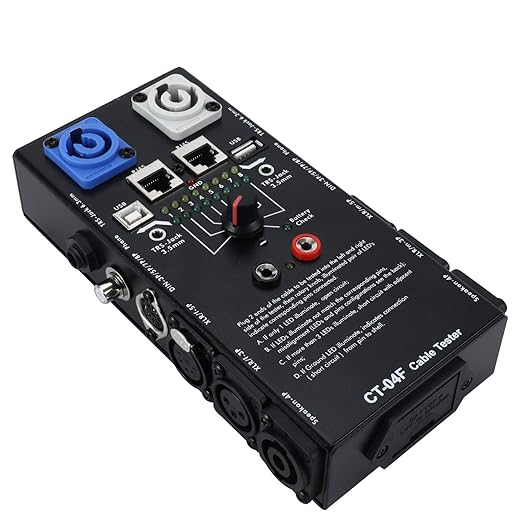 MFL. 13-Plug Audio Cable Tester Line Finder Black 13-in-1 Cables Checker 8-Way Switch Wire Tracker with LED Indicators, Rectangular