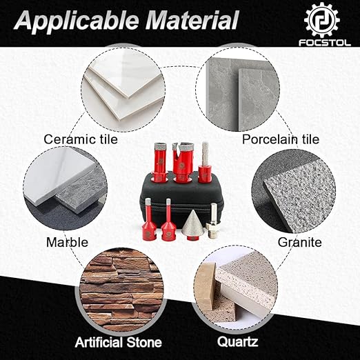 Diamond Core Drill Bit Set - 7pcs (6/8/20/35mm+10mm Finger Milling Bit+35mm Beveling Chamfer Bit+HEX) Diamond Hole Saw Kit for Porcelain Ceramic Tile Marble Granite