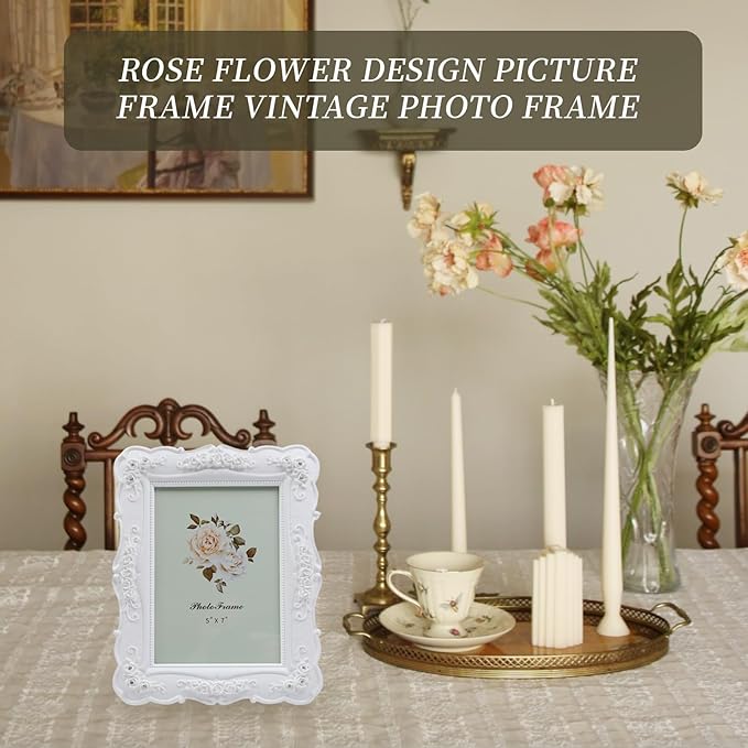 Coshar Rose Flower Design Picture Frame Vintage Photo Frame 5 x 7 Inch | - Image 2
