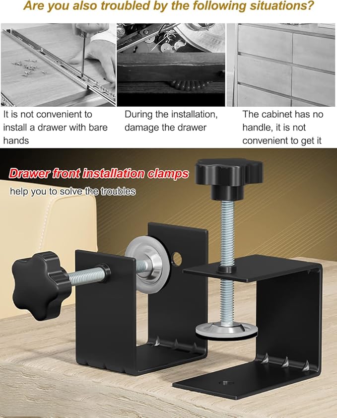 JEEJINYAN® 4 Pcs C Clamps, Drawer Front Installation Clamps, Cold-Rolled Steel Clamps for Woodworking, Can Be Used as Door Installation Tools and Cabinet Tools, Black