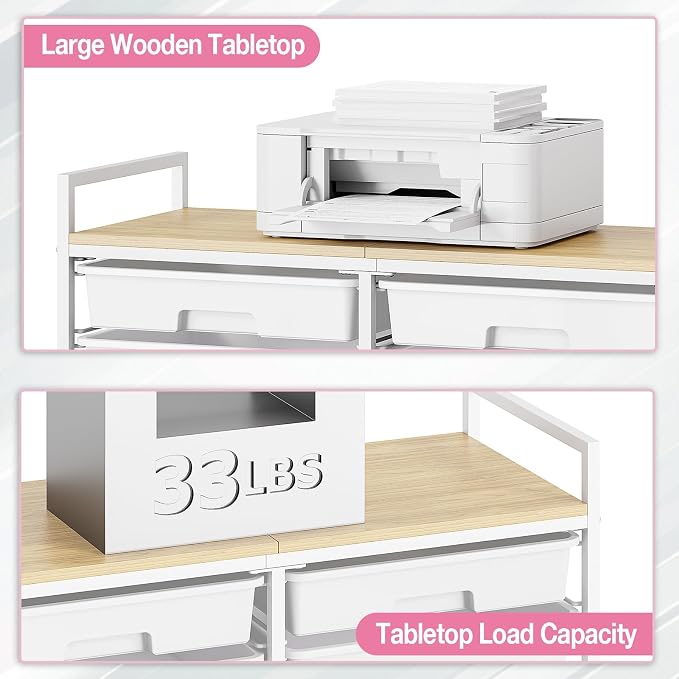 Rolling Storage Cart with 12 Drawers, Wooden Tabletop Utility Cart - Image 6