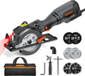 Circular Saw, 5.8A 4-1/2" Circular Saw w/Laser, Metal Auxiliary Handle, 6 Blades (4½", 4¾"), Cutting Depth 1-11/16" (90°), 1-3/8" (45°), Ideal for Wood, Soft Metal, Plastic, Tile - MCS01A
