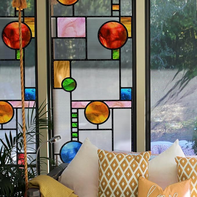 Original Hand Drawn Faux Stained Glass Window Film, Double-Sided Texture Static by ChicSkin