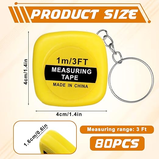 80 Pack Mini Tape Measure Keychains, 3ft/ 1m Functional Small Retractable Measuring Tape Portable Easy Read Pocket Measurement Tape for Birthday Party Favors Engineer Crafter Daily Use(Yellow)