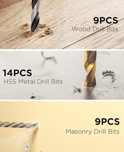 AVID POWER Drill Bit Set, Titanium Twist Brad Point Driver Bits, Drill and Screwdriver Bits Combo Kit with Case for Metal, Wood, Concrete and Masonry, 100 Pieces