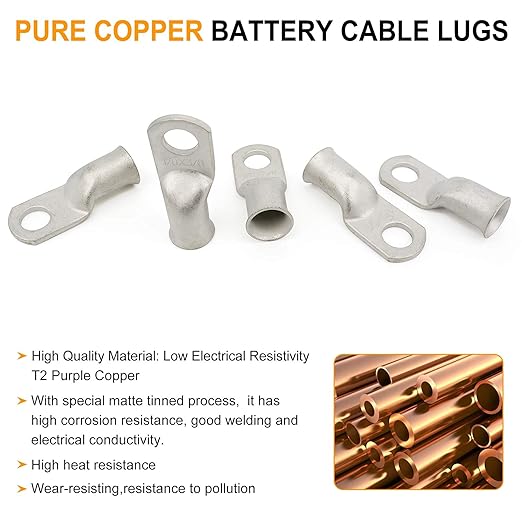 Tinned Copper Lugs 2 4 6 Gauge Battery Cable Ends Kit 72pcs,2 AWG 4 AWG 6 AWG Cable Lugs with 5/16" and 3/8"Ring Terminal Marine Grade Battery Terminal Connectors Crimp Wire lugs with Heat Shrink Tube