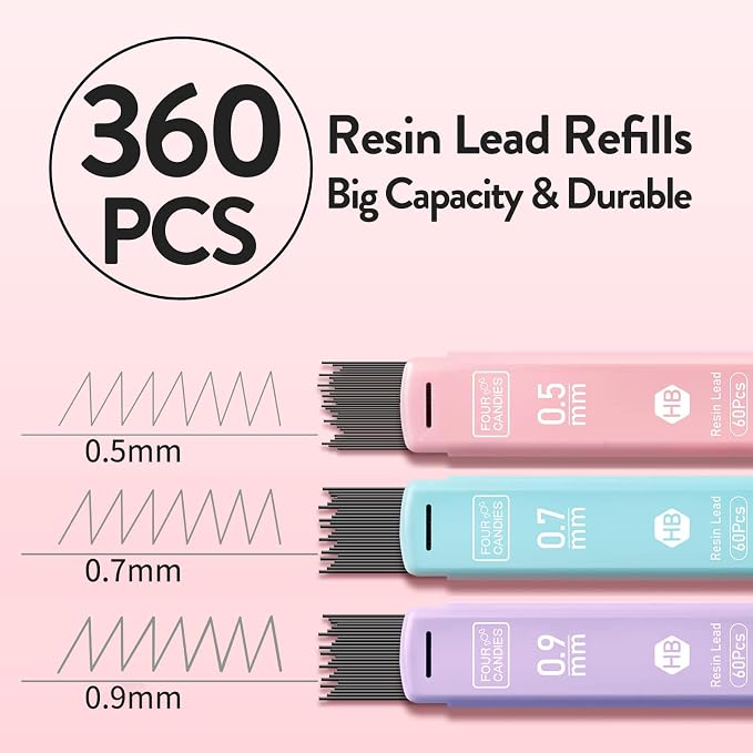 Four Candies Cute Pastel Mechanical Pencil Set, 3 Sizes Included | 0.5/0.7/0.9mm - Image 2