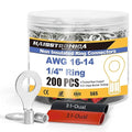haisstronica Non Insulated Wire Connectors Kit，100pcs 1/4” Ring Terminals (AWG 16-14) with 100pcs 3:1 Heat Shrink Tubing for Automotive Marine，Brazed Seam Wire Crimp terminals