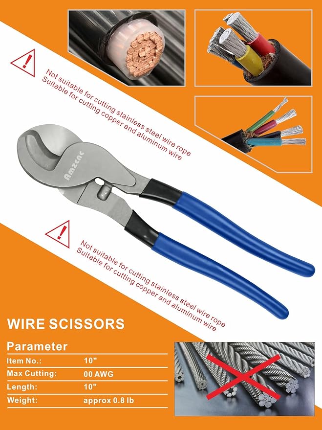 AMZCNC Hydraulic Cable Lug Crimper 8 US TON 12 AWG to 00 (2/0) Electrical Terminal Cable Wire Tool Kit with 9 Die (Crimping Tool and Copper wire scissors)