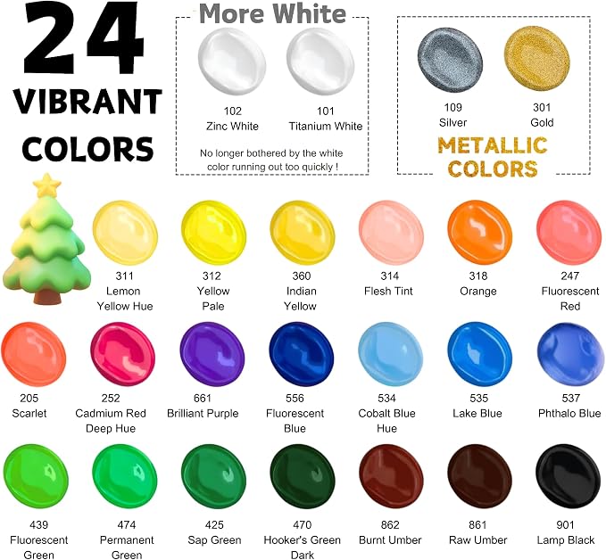 Acrylic Paint Set With 5 Brushes, 24 Colors - Image 2
