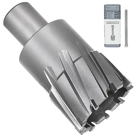 KEENTECH Carbide-Tipped Annular Cutter, 1-1/2" Diameter x 1-3/8" Depth, 3/4" Weldon Shank (2 Flat), High Speed Cutting TCT Mag Drill Bit with Pilot Pin for Harder Material, Stainless Steel, Cast Iron
