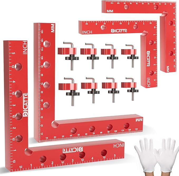 90 Degree Positioning Square Right Angle Clamp(5.5" +4.7") Aluminum Alloy Woodworking Carpenter Tool,4 Pcs Right Angle Clamps With 8 Clamps,For Picture Frame Box Cabinets Drawers