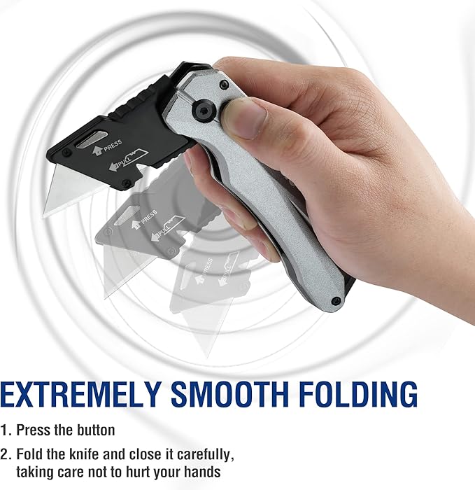 WORKPRO Folding Utility Knife, Heavy Duty Metal, Quick Open Botton Lock Box Cutter, Quick Change Blade Razor Knife, 1PC with 10 Extra SK5 Blades