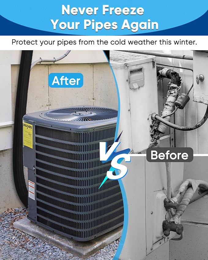 Pipe Insulation, AC Pipe Insulation Outdoor 600D Oxford HVAC Insulation Wrap - 72x10.2 Inch AC Covers for Outside, Easy Install with 3 Adjustable Straps, Black