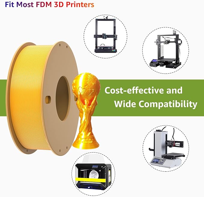 PLA+ 3D Printer Filament 1.75mm No Tangle, Neatly Wound Filament Net Weight 250g Spool, PLA Pro Plus, Silk Gold