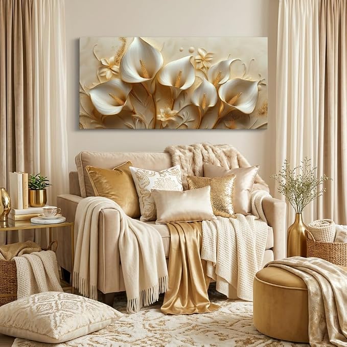 ZESTRILIA Golden White Calla Lily Canvas Wall Art, Luxury Floral Gilded Print - Image 8