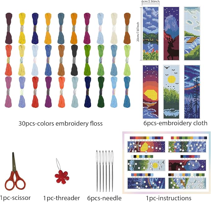 FREEBLOSS 6 Set Cross Stitch Bookmark Kit Scenery Pattern - Image 2