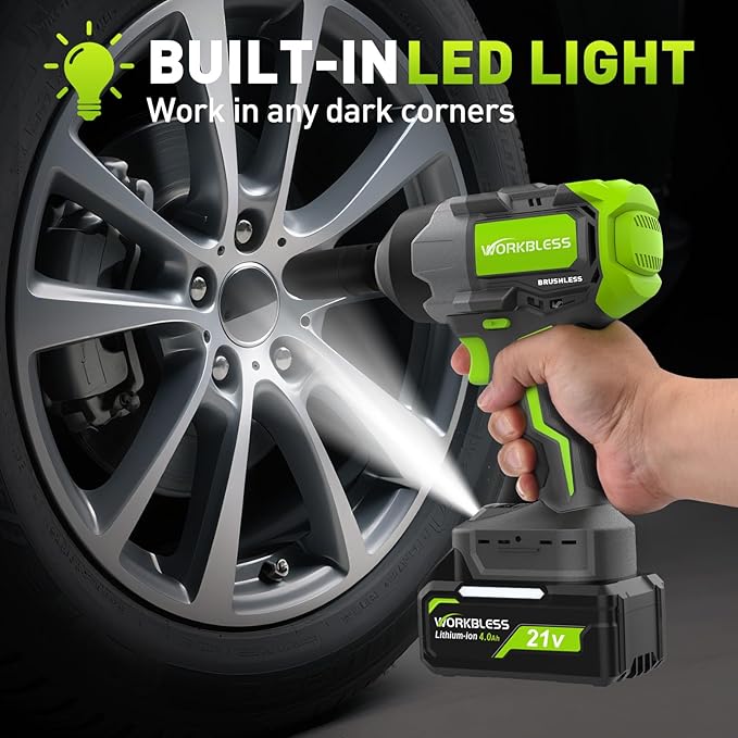 Brushless Cordless Impact Wrench 1200Nm (885Ft-lbs) High Torque, 1/2 Inch Impact Gun with 2x20V 4Ah Batteries, 3-Speed, 4 Cr-V Sockets (17/19/21/22mm) for Car Tire, Mower Lug Nut
