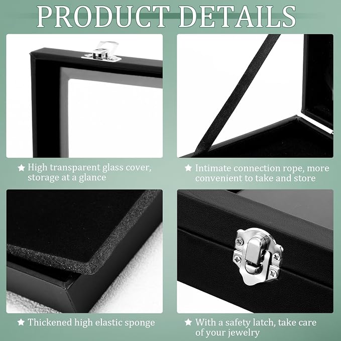 Huquary 3 Pcs Wooden Jewelry Box Glass Top Display Cases - Image 3