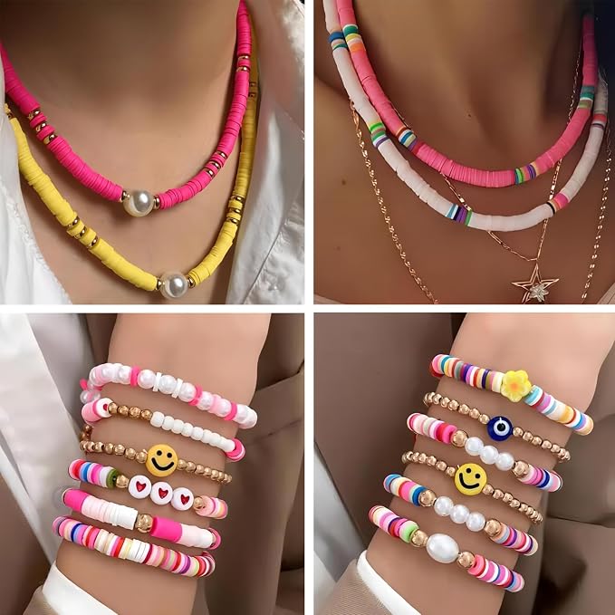 YMSDZHL 7100+PCS Clay Beads Bracelet Making Kit, 48 Color DIY Flat Preppy Beads - Image 5