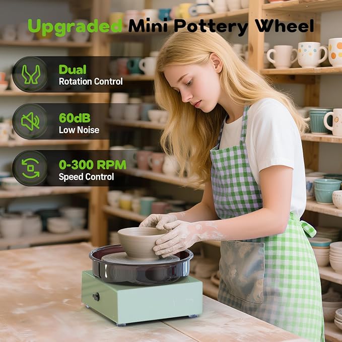 Mini Pottery Wheel for Kids, Teens | 6" Two-Way Rotation Clay Wheel, Removable - Image 2